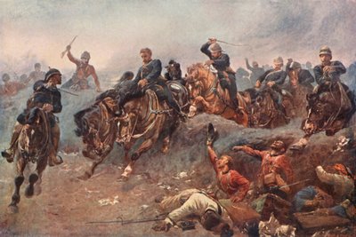 1882年、エジプトのテルエルケビールの戦いでイギリス軍の砲兵隊が敵陣に参入 作： Esteban Márquez de Velasco